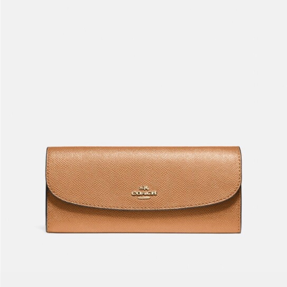 COACH crossgrain leather soft wallet slim camel #F59949